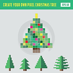 Pixel Christmas tree DIY vector illustration