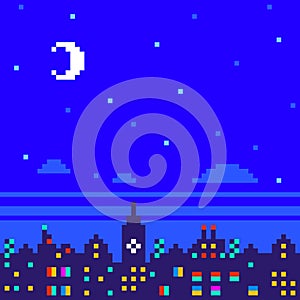 Pixel City Skyline At Night