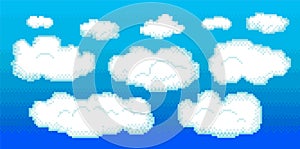 Pixel clouds set for games and mobile applications