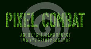 Pixel Combat alphabet font. Pixel camo letters and numbers.