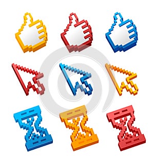 Pixel Computer Cursor Color Set. Vector