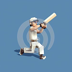 Pixel Cricket Player Hitting The Ball On Blue Background
