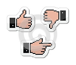 Pixel cursor icons - thumb up, like it, pointing h