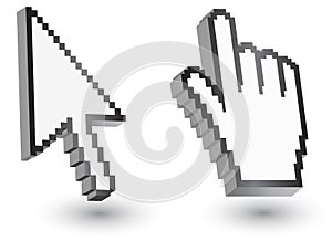 Pixel cursors icons: mouse hand arrow.