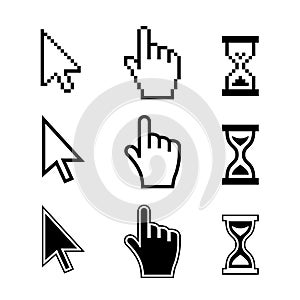 Pixel cursors icons. Hand Arrow Hourglass photo