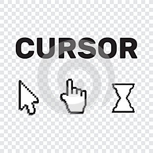 Pixel cursors icons mouse hand arrow. Mouse computer cursor. Han