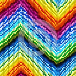 Pixel design of rainbow chevron zig zags. Seamless pattern, cross stitch.. photo