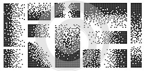 Pixel disintegration background. Decay effect. Dispersed dotted pattern. Concept of disintegration, pixel mosaic photo