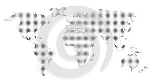 Pixel dots vector world map in grey.