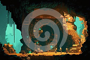 Pixel dotted cave concept art