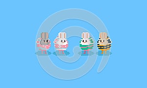 Pixel easter egg character wearing rabbit mask.8bit.Easter day.