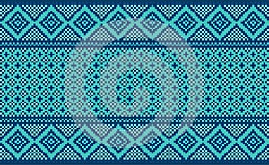 Pixel ethnic pattern, Vector embroidery pixcel background, Geometric seamless ethnic style, Blue green pattern Morocco