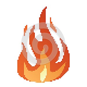 Pixel Fire flames, bright fireball, heat wildfire and red hot bonfire, red fiery flames.