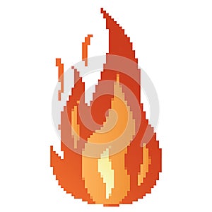 Pixel Fire flames, bright fireball, heat wildfire and red hot bonfire, red fiery flames.