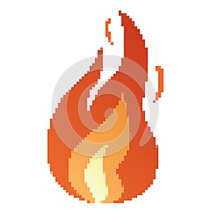 Pixel Fire flames, bright fireball, heat wildfire and red hot bonfire, red fiery flames.