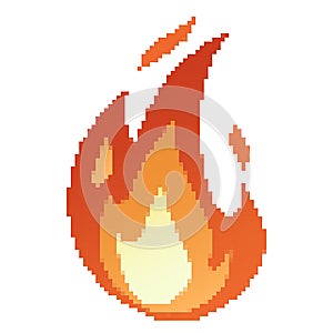 Pixel Fire flames, bright fireball, heat wildfire and red hot bonfire, red fiery flames.