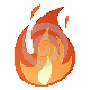 Pixel Fire flames, bright fireball, heat wildfire and red hot bonfire, red fiery flames.