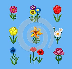 Pixel Flower Icons Set