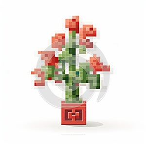 Pixel Flower In Pot: Modular Design Stock Illustration
