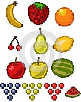 Pixel fruit icon set