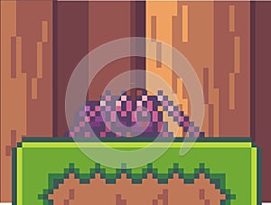 Pixel game character, dangerous spider, attacking at hero of 8bit game, monster in mobile game photo
