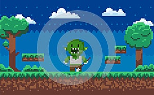 Pixel Game, Geek Monster, Adventure Map Vector