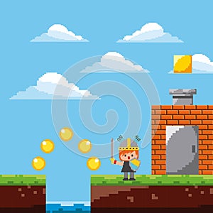 Pixel game platform level warrior door coins