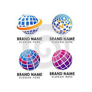 Pixel and geometric globe logo design template