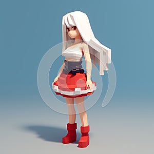 Pixel Girl In Dress: Voxel Art Inspired By Go Nagai And Shilin Huang photo