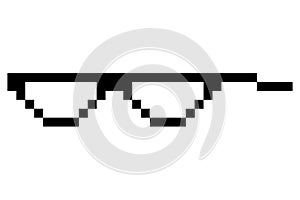 Pixel glasses meme. Like a boss meme. Pixelation, accessory optical fashion. 8 bit funky logo icon. Vector cartoon