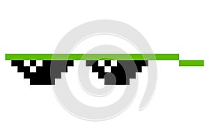 Pixel glasses meme. Like a boss meme. Pixelation, accessory optical fashion. 8 bit funky logo icon. Vector cartoon