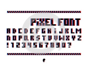 Pixel Glitch font. Vector alphabet