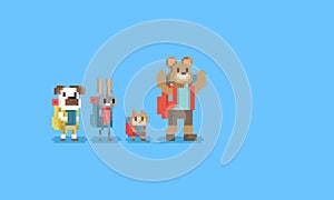 Pixel group of tourist animal character.8bit.