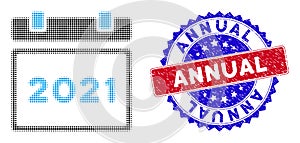 Pixel Halftone 2021 calendar Icon and Bicolor Annual Rough Seal Stamp