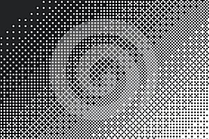 Pixel halftone background. 8 bit pattern bitmap dither effect. Black and white