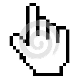 Pixel hand icon. Computer mouse click cursor black arrow. Creative Web website Design Element for Technology and Communication.