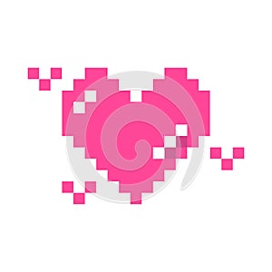 Pixel heart pink 8 bit for poster, print, design, elements