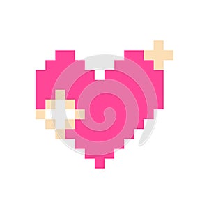 Pixel heart pink 8 bit for poster, print, design, elements