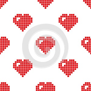 Pixel heart seamless pattern