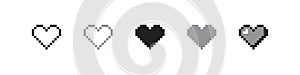 Pixel heart set ison in retro style. Vintage love symbol, 8 bit vector illustration for computer game photo