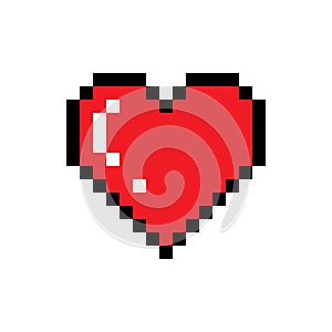 Pixel heart vector icon. Game pixel cartoon red love arcade symbol illustration, heart design