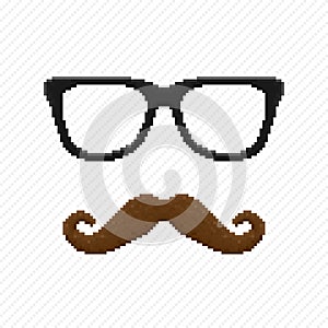 Pixel hipster glasses and mustache