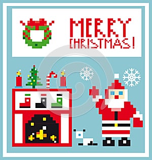 Pixel Holidays Card Christmas living room with Santa background