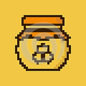 Pixel honey jar. Cute pixel honey jar. 8 bit pixel honey jar image. Old school computer graphic style. Vector Illustration