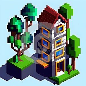 Pixel House, Generative AI Illustration