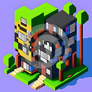 Pixel House, Generative AI Illustration