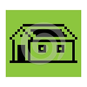 Pixel house with solar panels on the roof icon illustration vector.