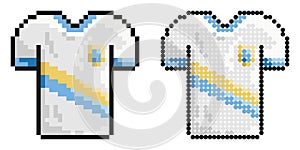Pixel icon. Classic football player t shirt. Sports uniform of soccer player. Layout of athletes on field. Simple retro game