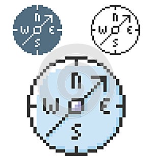 Pixel icon of compass in three variants photo