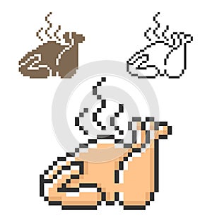 Pixel icon of fried chicken in three variants photo